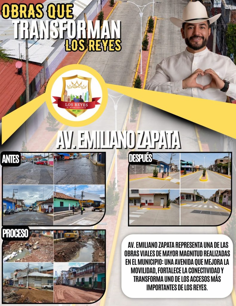 Avenida Emiliano Zapata transforma la imagen urbana de Los Reyes; Humberto Jiménez impulsa su modernización